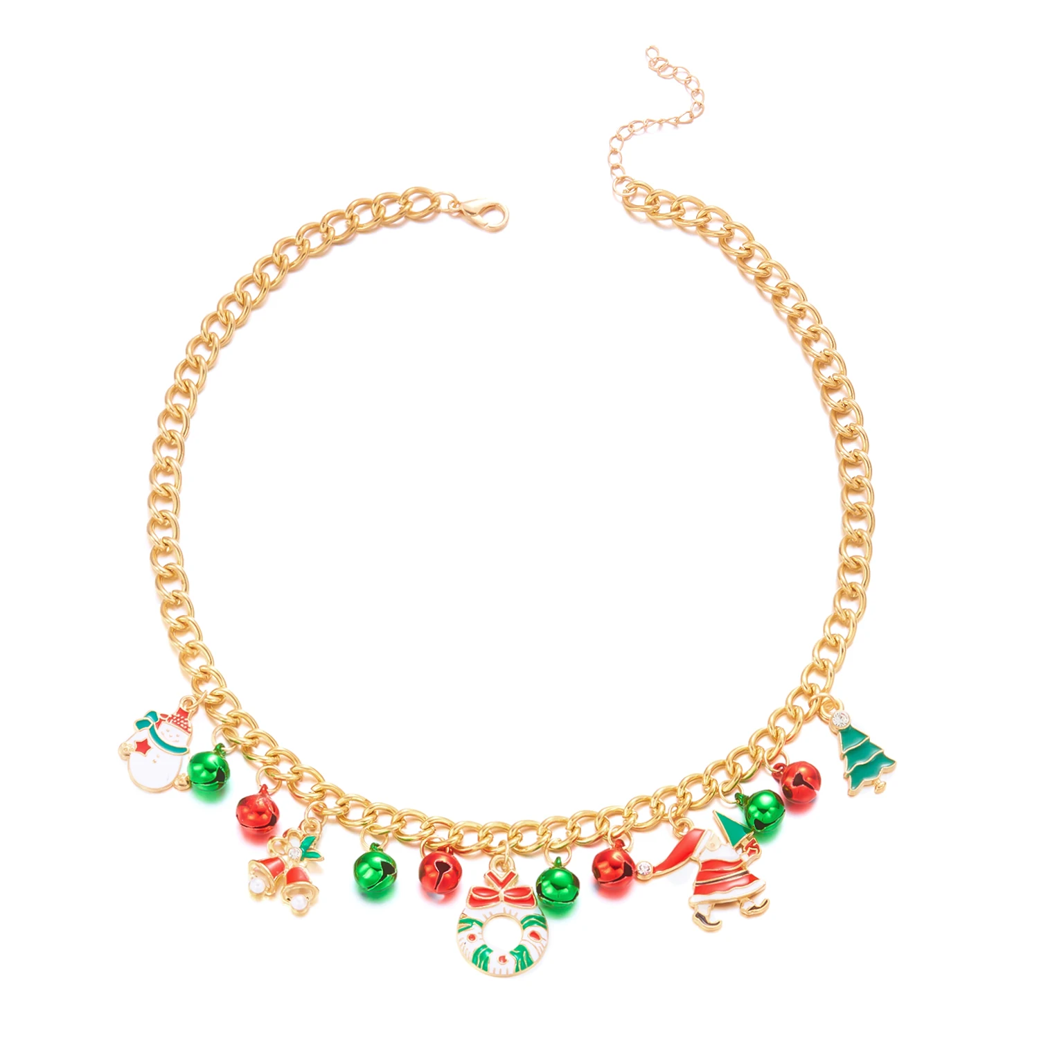 Kreative Weihnachtselemente Metallkette Armbänder für Frauen Männer Weihnachtsmann Baum Elch Schneemann Anhänger Halskette Festival Schmuck – Detail 11