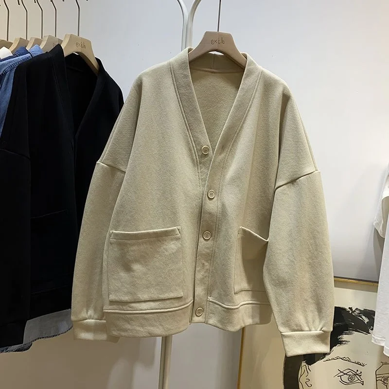 

plus Size Women's V-Ne Jaet Loose Long Sve Single Button Open Cardigan Spring Autumn Trendy Casual Korean Sle Outerwear