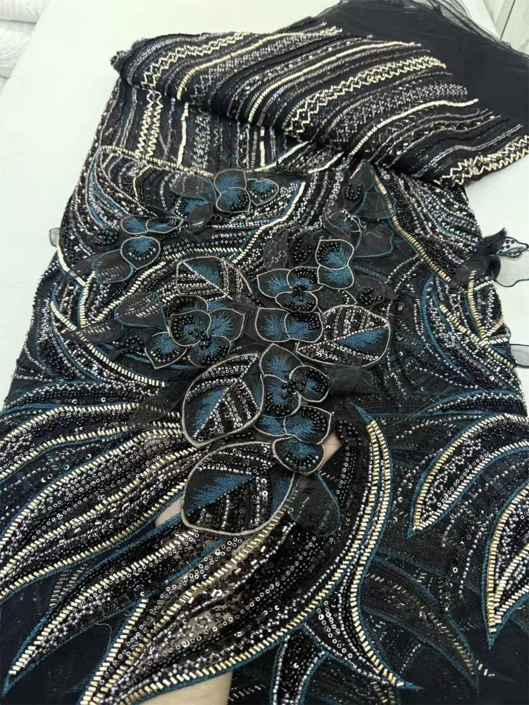 

Африканская кружевная ткань с бисером, 2026, высококачественная французская нигерийская кружевная ткань с блестками, вечернее платье, швейный материал, 5 ярдов