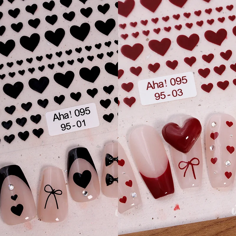2pcs 5D Kawaii Heart Nail Art Stickers Gold Silver Love Self Adhesive Nail Decorations Slider Decals DIY Manicure Supplies Tools