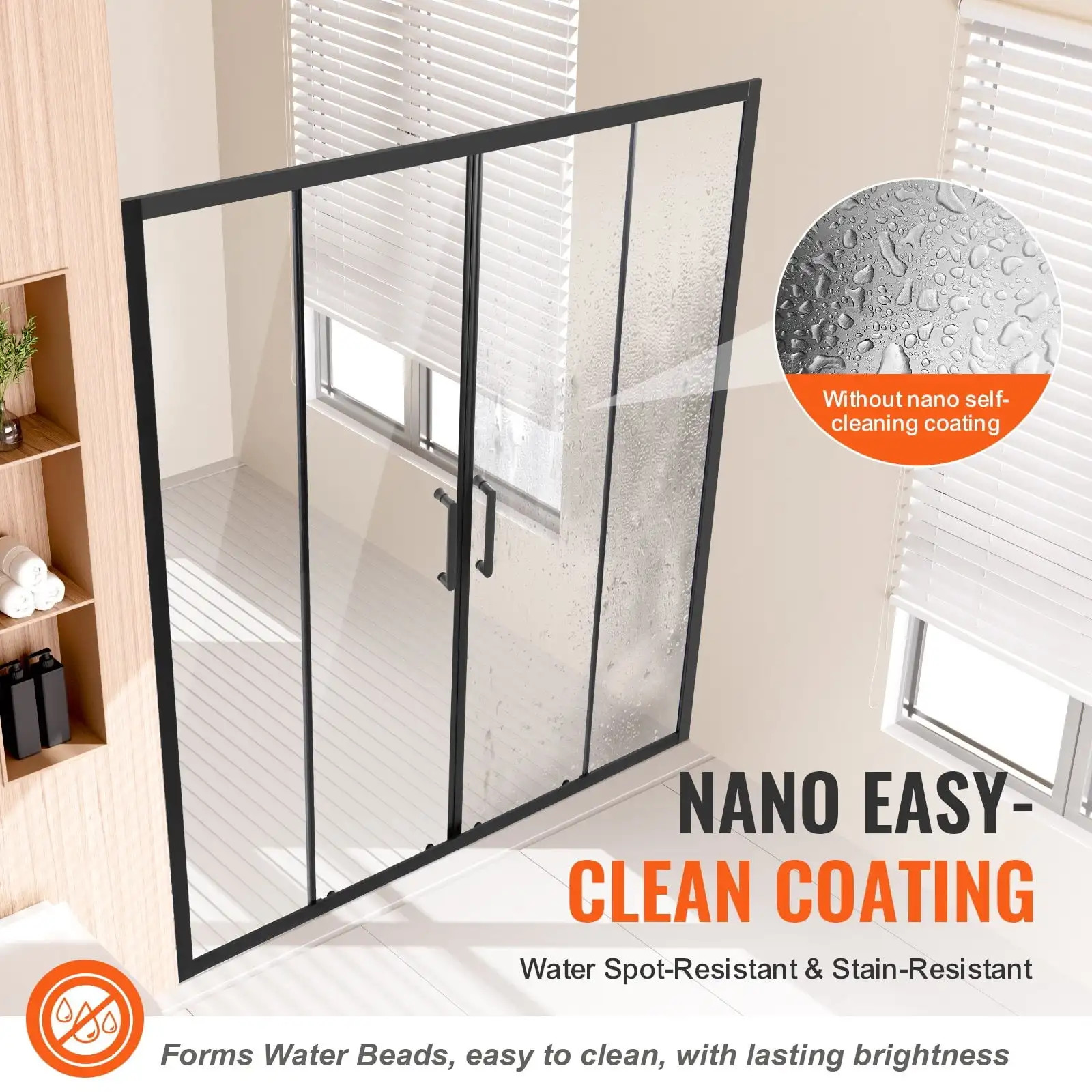Semi-frameless Double Sliding Shower Door SGCC Tempered Glass Matte Black