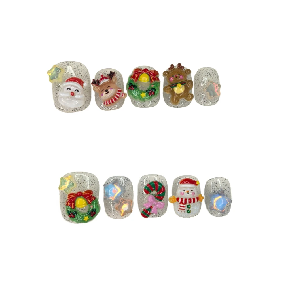 10 قطع الكرتون ستار جارلاند موس بريق اليدوية اضغط على الأظافر لطيف الشتاء ثلج عيد الميلاد الأظافر وهمية للإزالة قابلة لإعادة الاستخدام