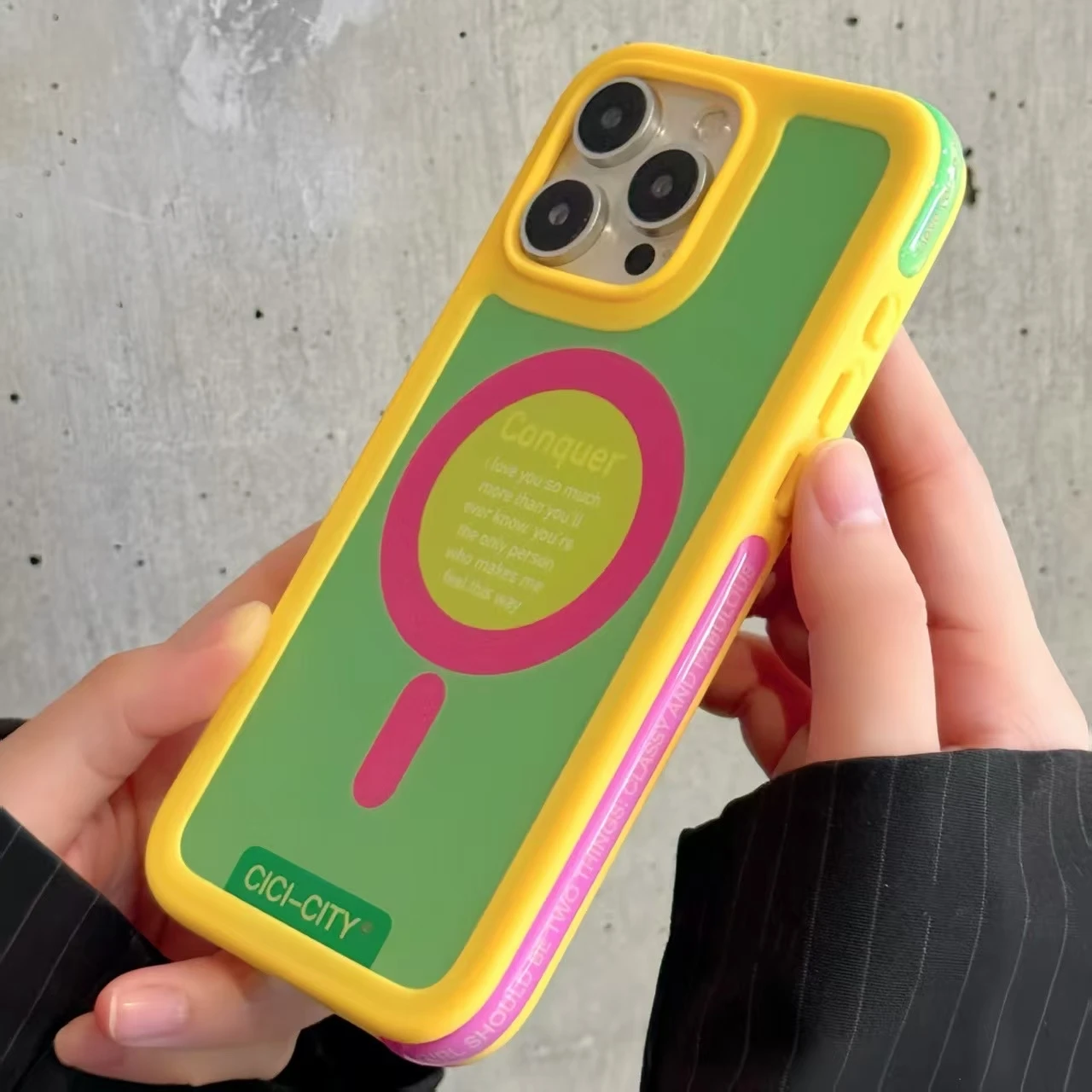 Etui na iPhone 13 14 15 16 Pro Max Magsafe Happy Dapamine Color Anti-Collision Drop-proof Protective Cover dla dziewczyn na lato