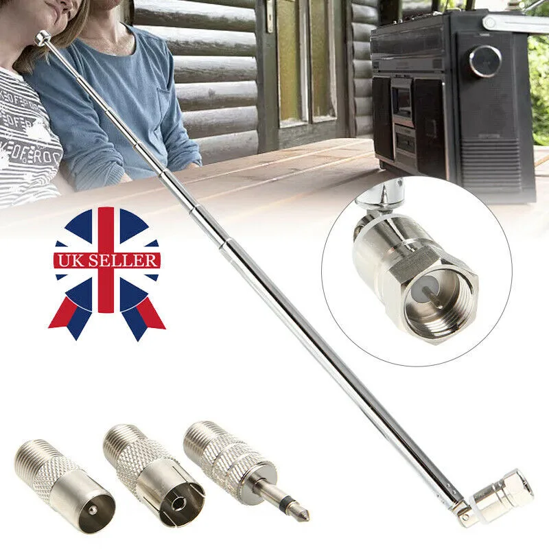 DAB FM Radio Rod Antenna Copper Telescopic Aerial With F-male Connector And 3 Adapters HiFi AV Receiver