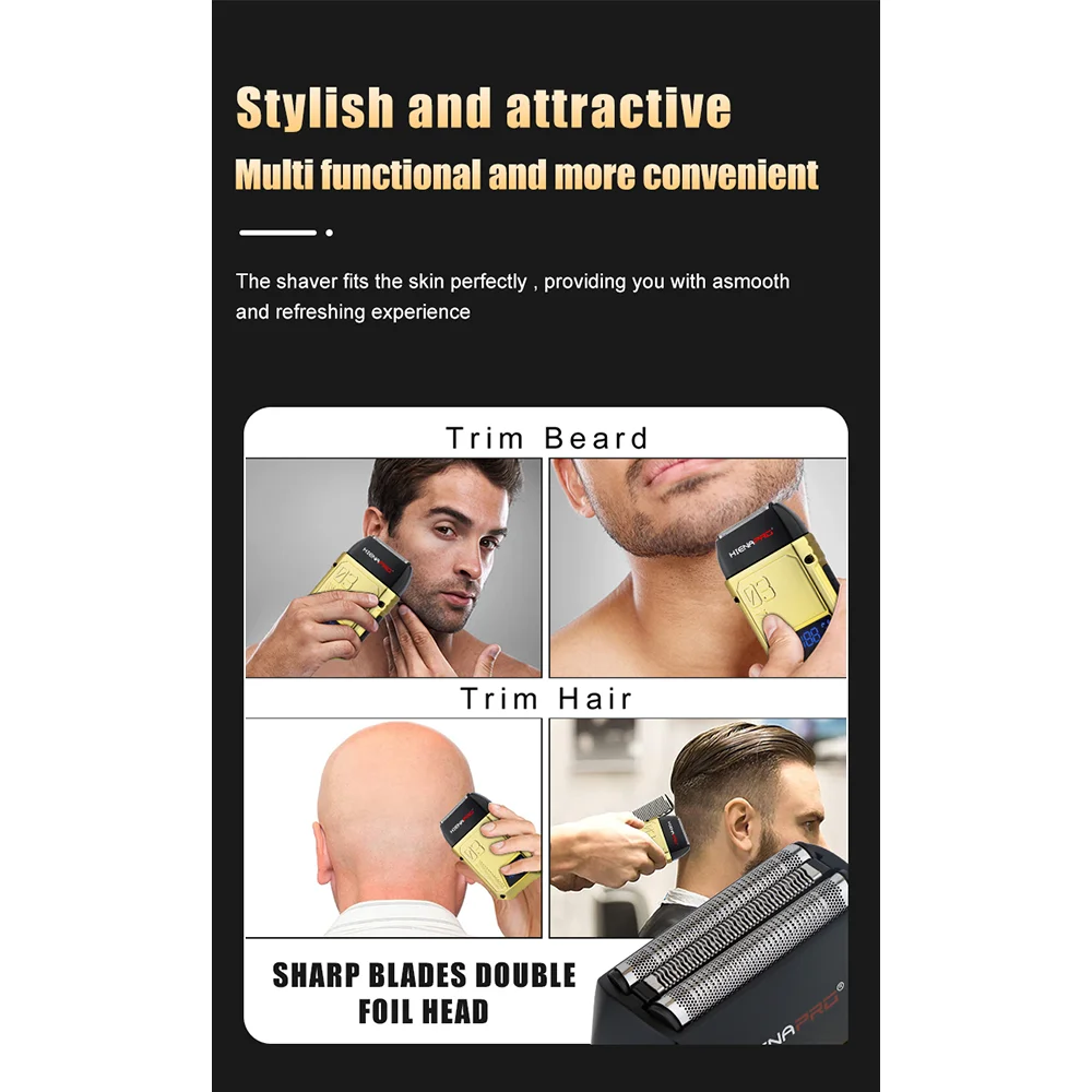 

HIENAPRO HYN-818 Rechargeable Electric Shaver for Men, Portable Wet/Dry Razor with LCD Display, USB Charging, home appliance