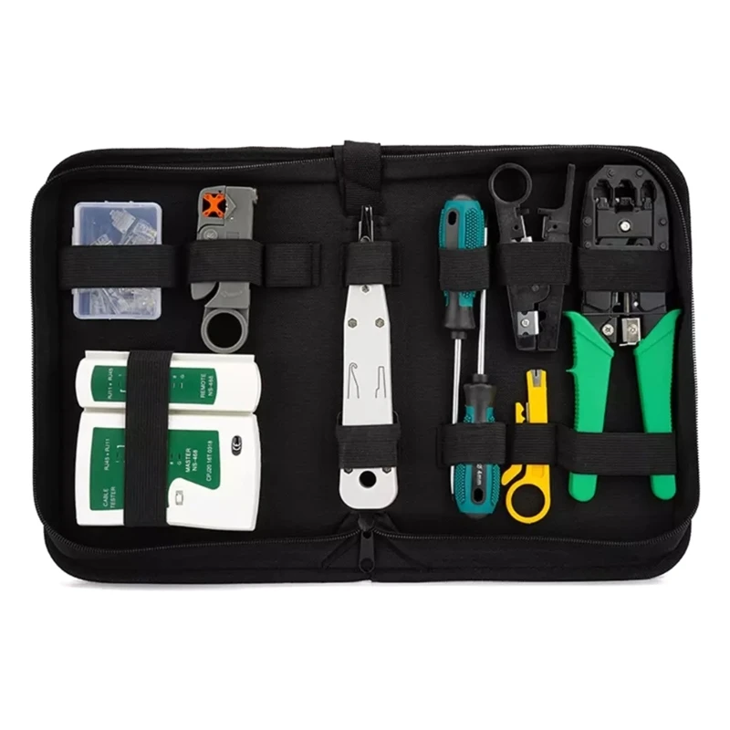 RJ45 Crimp Tool Kit, Ethernet Crimping Tool with Cat6 RJ45 Pass Through Connectors & Protections Boot, Cable Tester