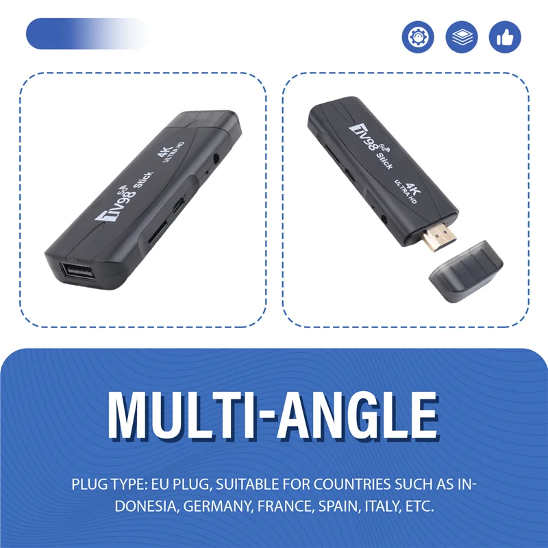 A98Z TV98 TV STICK 4K 60Fps décodeur 2G + 16G Android12.1 2.4G 5G Wifi Android installation facile (prise ue)