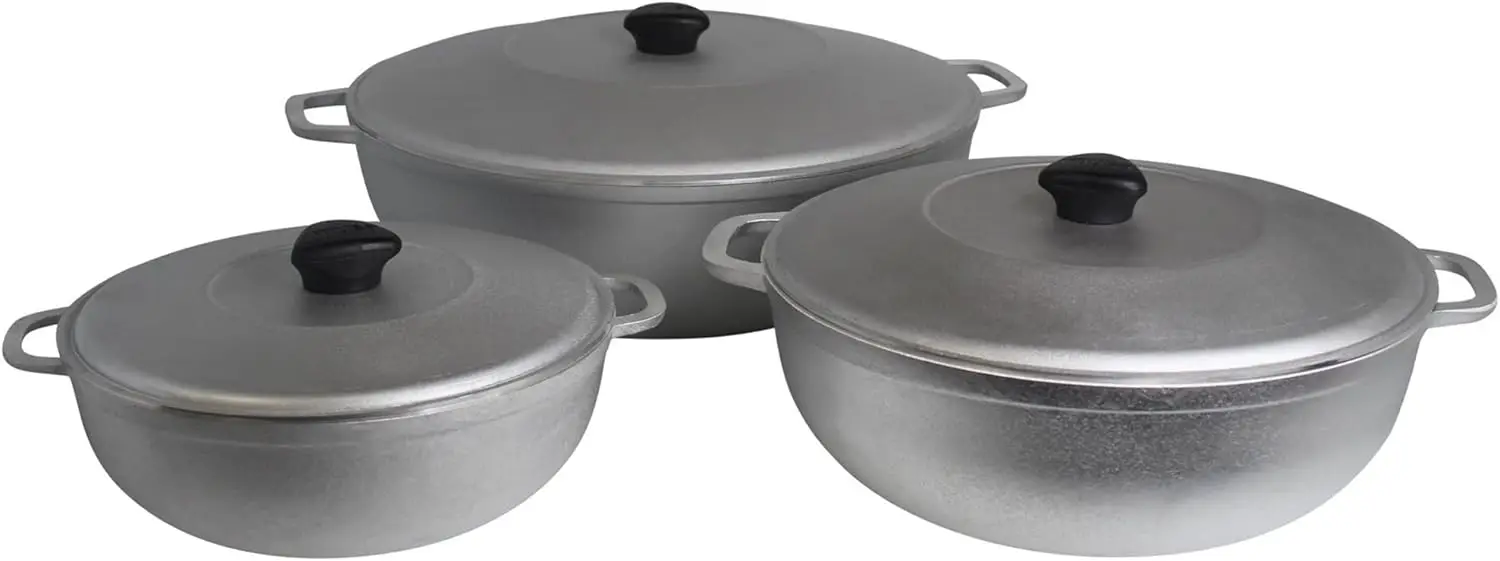 

IMUSA USA Traditional Colombian Natural Caldero Matching Aluminum Lid 3-Piece (3.5/7.0/11.0 Quart) Dutch Oven Set, Silver