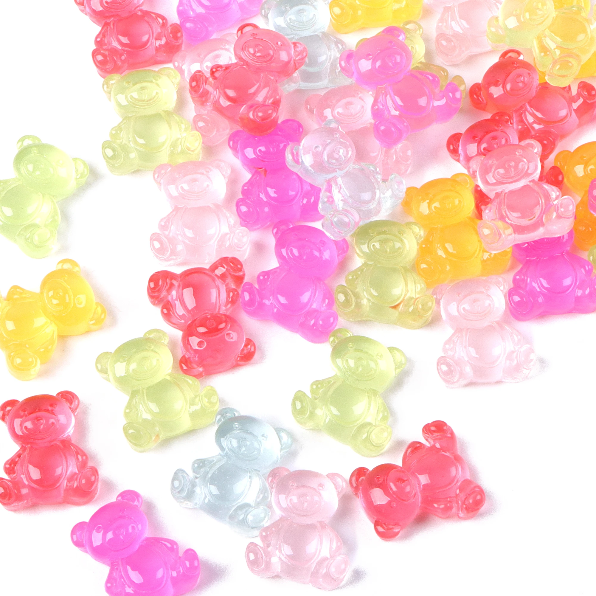 Macaron Jelly Clear Bear Cabochons, Cartoon Bear Ornaments for DIY Slime Resin Hairpin Making