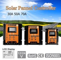 30A/50A/70A 12V 24V Auto Solar Charge Controller PWM with LCD  Solar Cell Panel Regulator PV Home