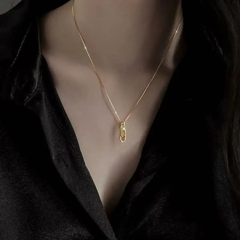 Women's 925 Silver Geometric Pendant Choker, Modern Style