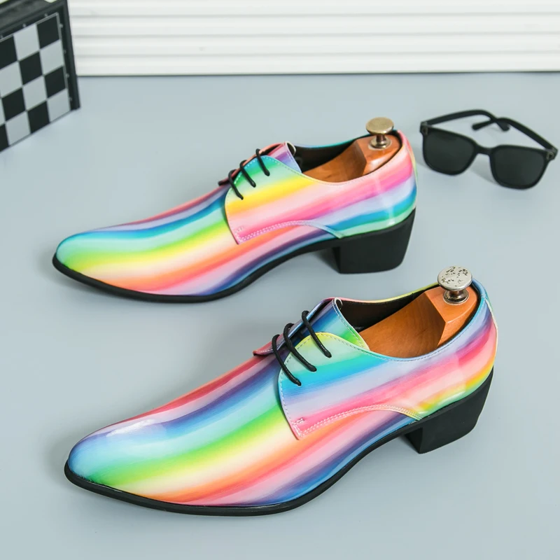 Fashion Party Dress Leather Shoes Men Colour Business Wedding Shoes For Man Clubs Formal Shoes High Heel Height Increasing Shoes