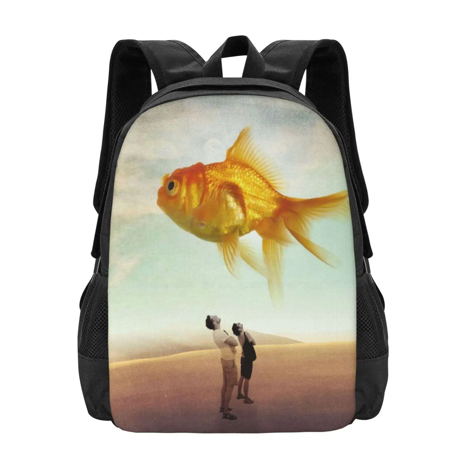 

Glow Goldfish Hot Sale Backpack Fashion Bags Huge Floating Surreal Teal Orange Sky Blue Endearing Adorable Loveable Appealing