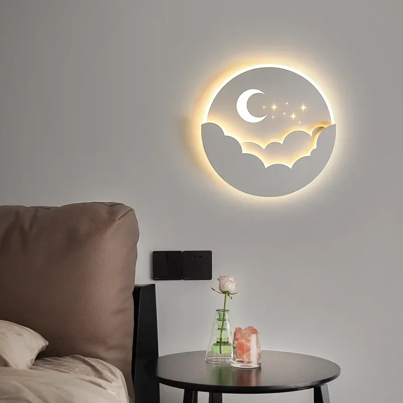 

y LED Cloud Stars Moon Wall Lamp for Bedroom Bedside Children's Room Kids Creative TV Background Stairway Aisle Pendant Light