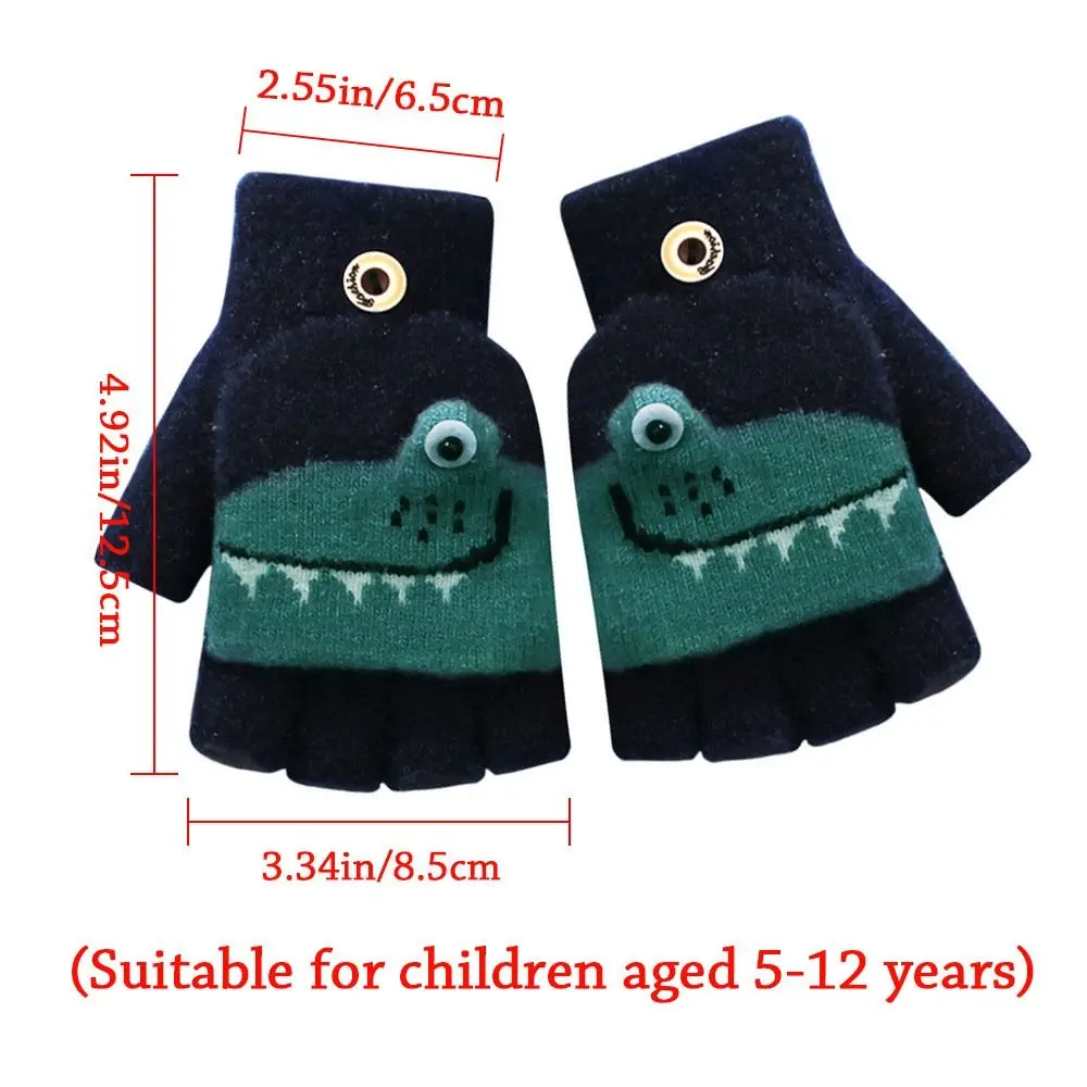 Winter Soft Plush Children Cute Thick Warm Knitted Mittens Kids GlovesFor 5-12 Years Old