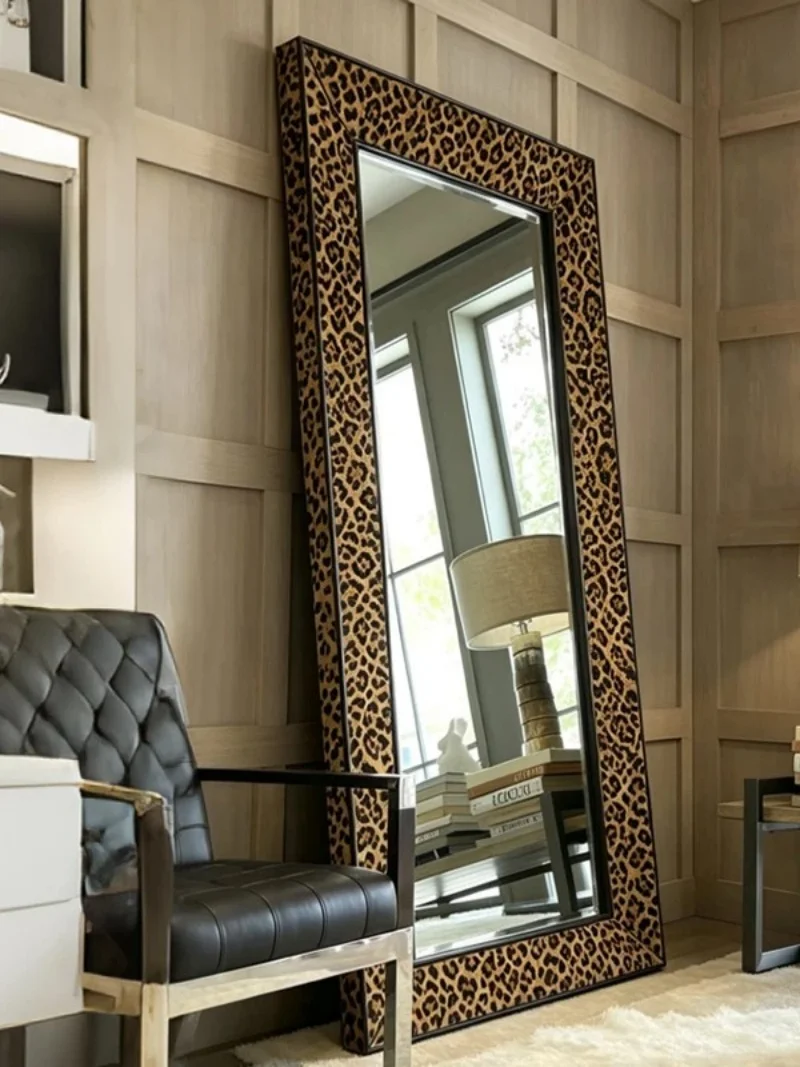 Design patterned dots full-body mirror, home bedroom dress mirror,square leopard print floor mirror