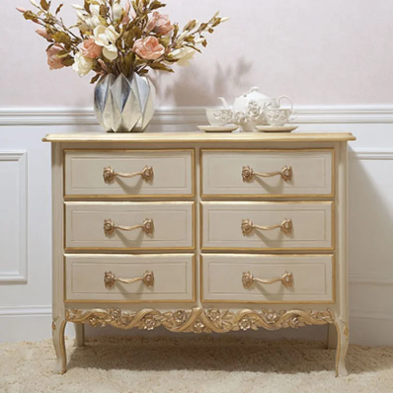 Carved storage cabinet, bedroom six-bucket solid wood