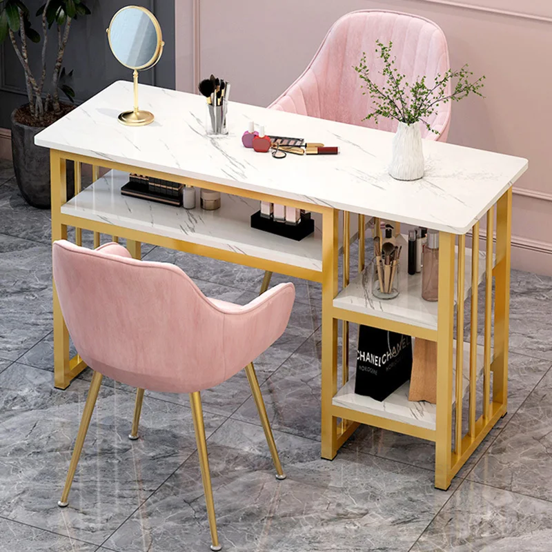 

Modern Nail Tables Minimalist Manicure Shop Table and Chair Set Japanese Luxury Double Nail Manicure Tables with Drawers B