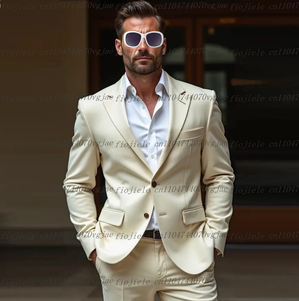 

New Ivory Men Suit Customized Formal Occasion Wedding Party Groom Groomsman Business Prom Male Tuxedos 2 Piece Set Jacket Pants