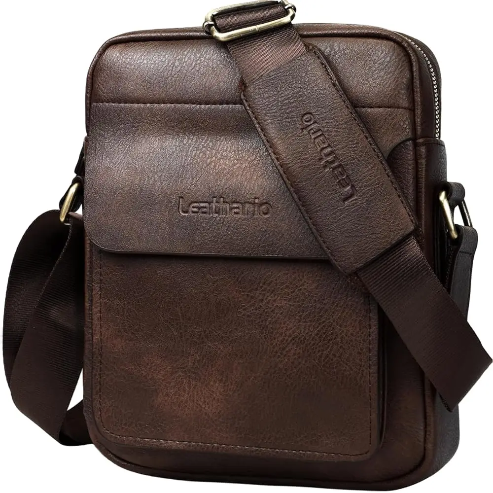 Crossbody Bag For Men Vegan Leather Shoulder Messenger Purse Sling Satchel Bag For Work Business Travel | Vegan Leather, Pur