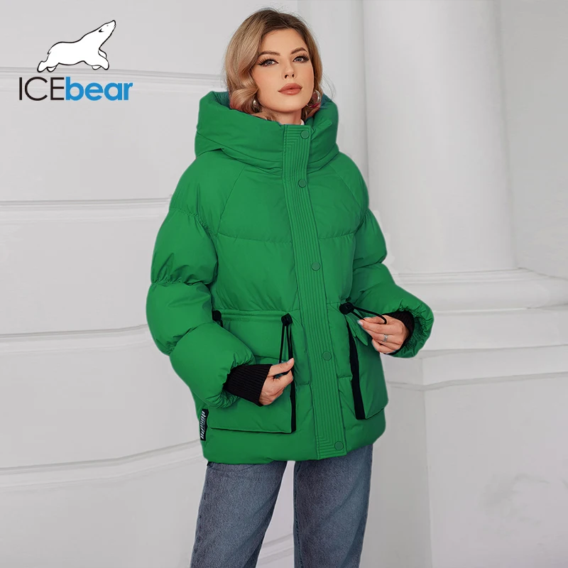 ICEbear 2024 Winter Women\'s Short Casual Loose Light Jacket with Large Pockets Women\'s Hooded Zippered Down Coat Jacket GWD4609I