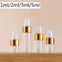 Glass Dropper Bottle Empty Transparent Gold Cap Perfume Pipette Essential Oil Aromatherapy Small Samples Bottles 2/3ml