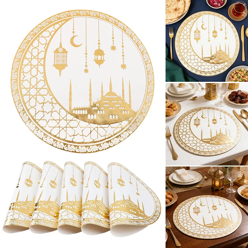 1/4 Stück Eid Mubarak Stern-Mond-Laterne Moschee Tischset Ramadan Kareem Tischunterlage EID Muslimische Islamische Party Heim-Esszimmer-Deko
