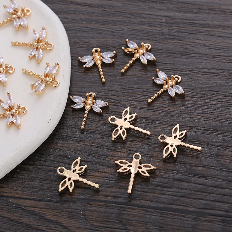 6Pcs KC Gold Plated Zircon Dragonfly Charms Animal Insect Pendants For DIY Jewelry Making Earrings Necklace Handmade Accessories