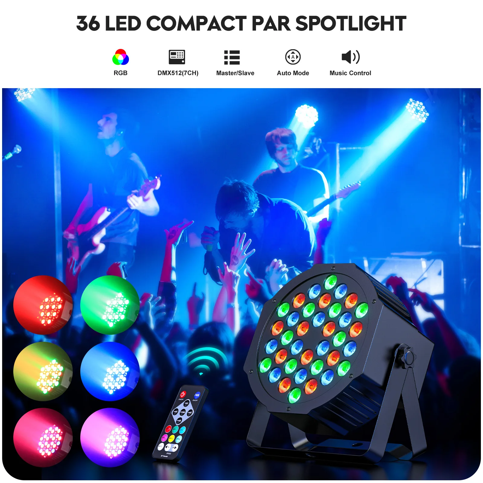 4PCS 36LEDs Par Lights RGB Par Projector Club Lights Remote Control Stage Effect Lighting for Disco Party Bar Theater Live Show