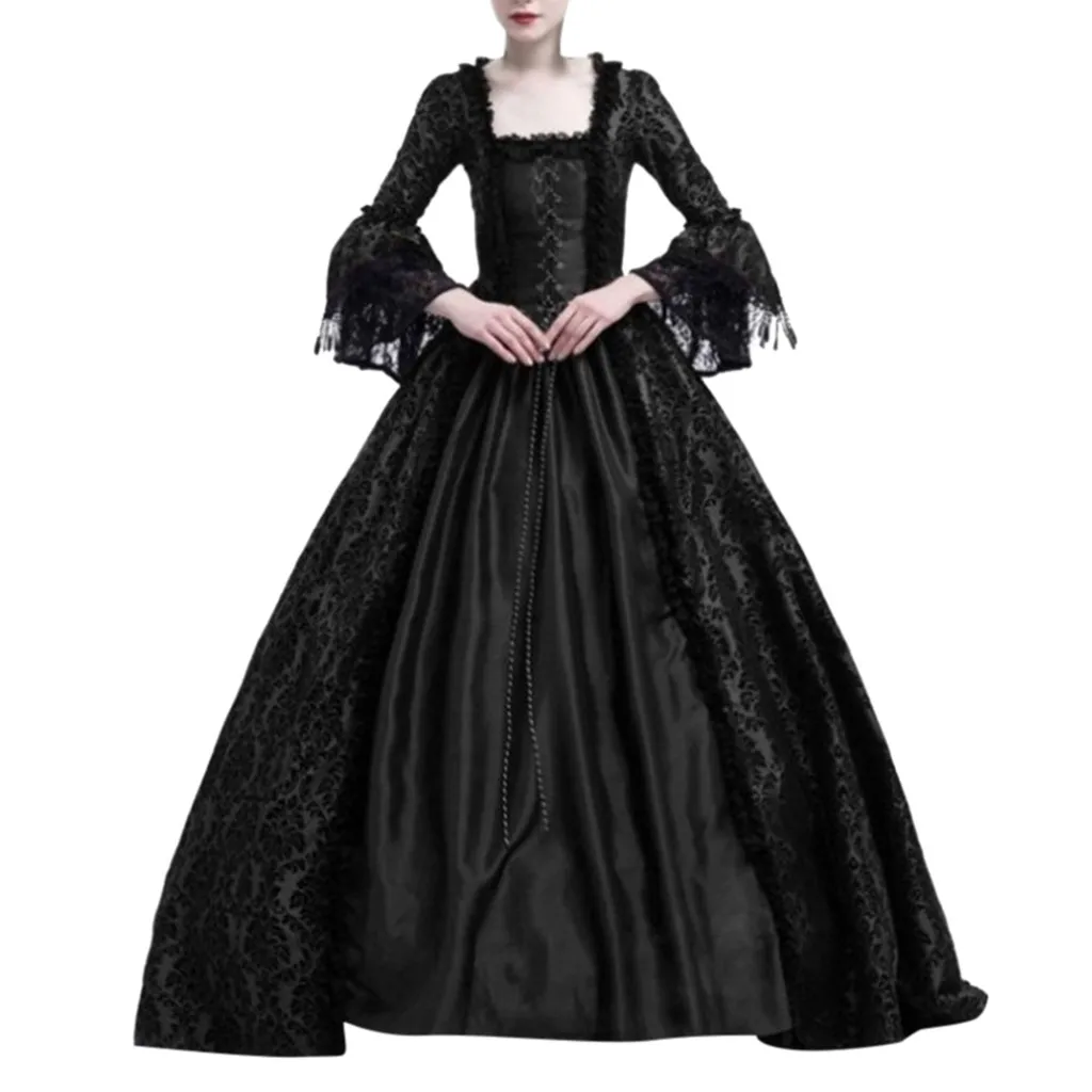 Women Length Party Dress Princess Floor Cosplay Lace Retro Medieval Victorian Court Lace Stitching Dress Gothic Dress Clothing