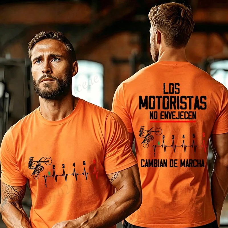 Spanish Motorcycle Biker Tshirt Los Motoristas No Envejecen Print Tee Dirt Bike Rider Birthday Gift for Men Women Street Tops