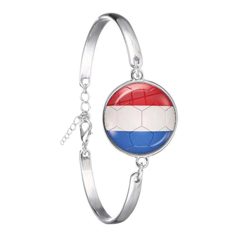 Netherlands,Serbia,Switzerland,Portugal,Poland,Brazil Football Pattern National Flag Glass Cabochon Bracelet Fans Commemorative