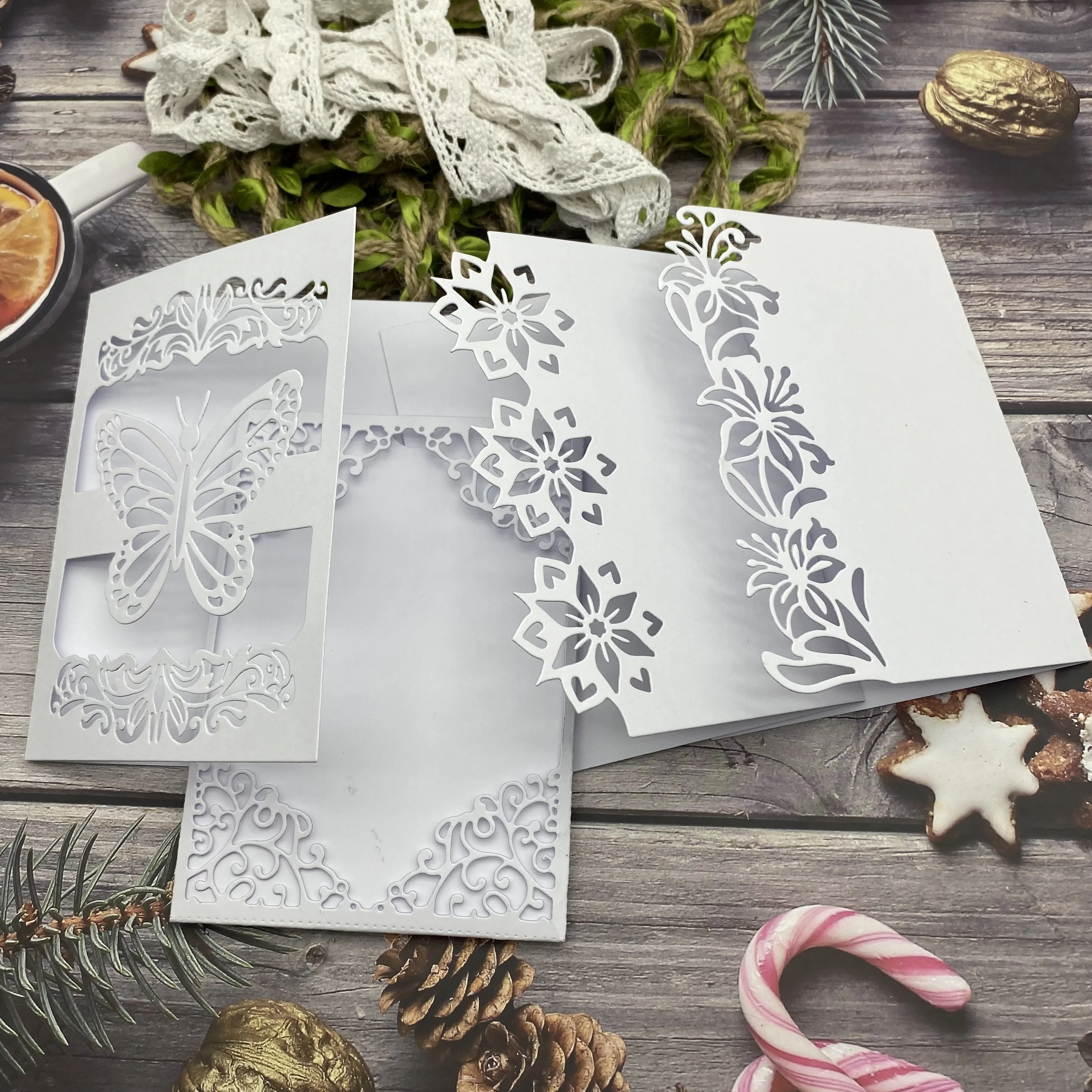 Invitation Card Metal Cutting Dies Openwork Lace Flower Butterfly Stencil Template DIY Holiday Wedding Greeting Card 2023 New