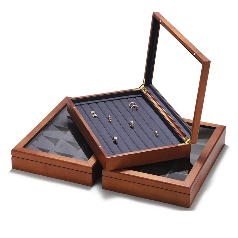 High-grade necklace ring bracelet bracelet storage box Jewelry display tray Solid wood jewelry box with lid