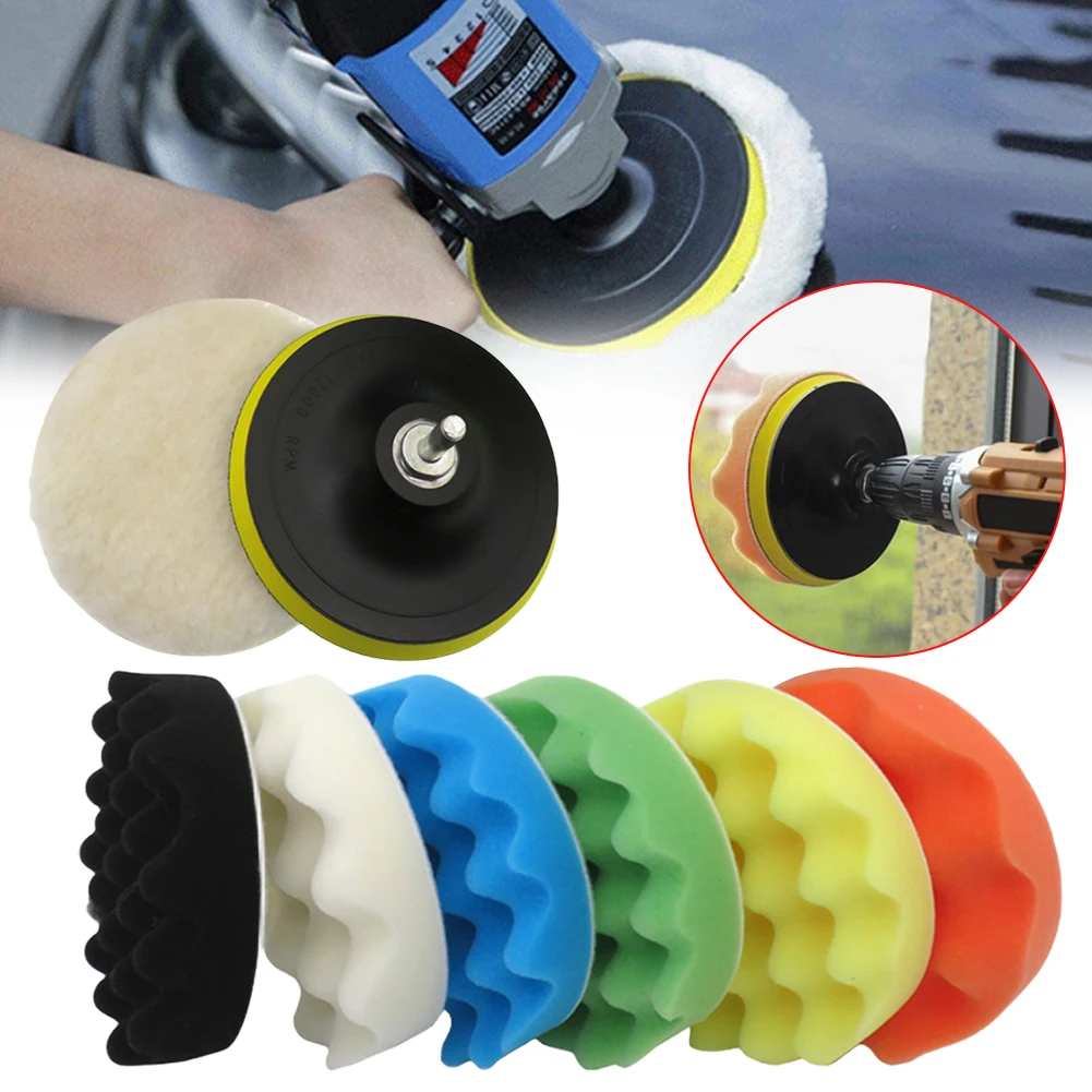 9 Pcs 5 Inch Polishing Pads Wool Drill Car Polisher Foam Pad Buffer Kit Buffing Waxing Sponge Pads Kit for Auto Remove Scratches