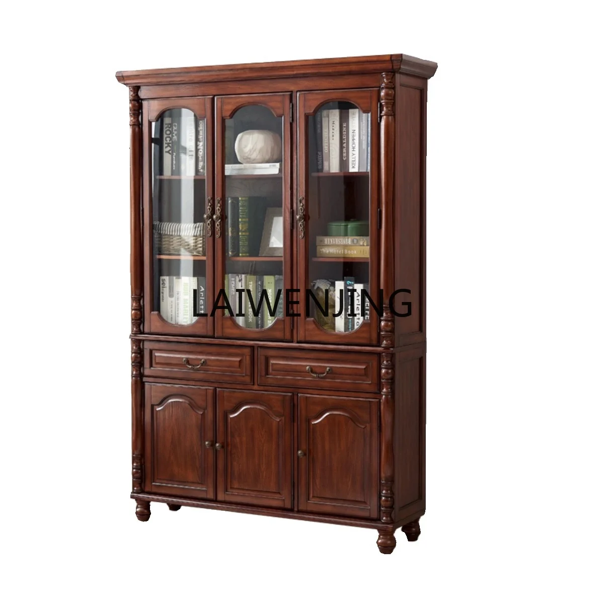 

HLZ solid wood bookcase study storage with glass door bookcase floor shelf dust-proof display cabinet
