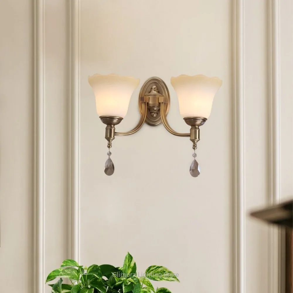 

American Style Solid Brass Wall Lamp for Bedroom Headboard, Rustic Farmhouse Accent Light for Living Room LED Wall & Hallway