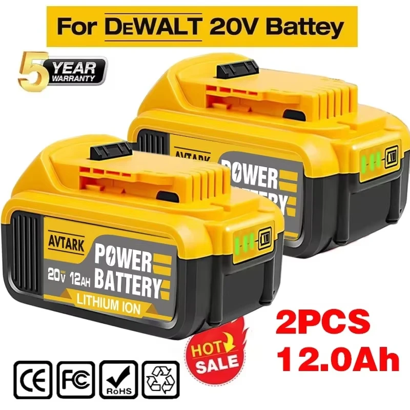

20V 12Ah Lithium Ion Battery Pack for Dewalt 20V Cordless Power Tools Drills Hammers Saws for DCB206 DCB1880 DCB204 with charger