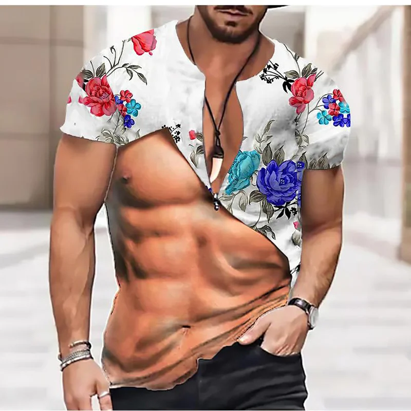 Summer Sexy Muscle Graphic Pop Men T Shirt 3D Muscular Printed Gym Tee Shirts Kids Cool Short Sleeves Quick Dry Sports Tops Tees