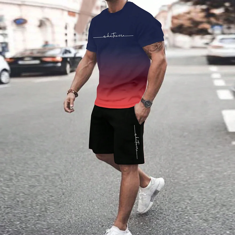 Men Two Piece Tracksuit Loose Plus Size Cut Full 3D Print Light Polyester Quick Dry Outdoor Sport Outfit Summer Multi Oversize Sizes view 4
