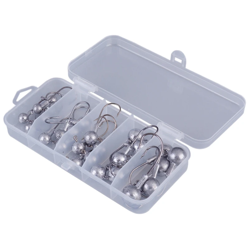 Hot AD-25Pcs Fishing Hook Set 3G-14G Lead Jig Head Fishhooks With Lure Hard Box For Soft Lure Fishing Accessories