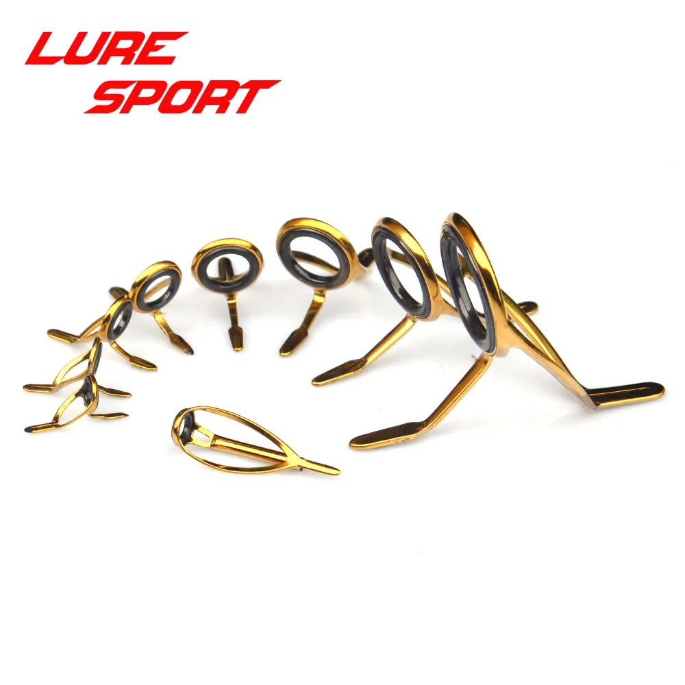 

LureSport 9pcs Guide set KW25 guide MN6 Top Guide Gold Steel frame Black ring guide Rod Building component Repair DIY Accessory