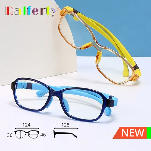 Montura de gafas Ralferty para niños, gafas antiazules de diseñadores de lujo, gafas ópticas para niños y niñas, gafas rectangulares flexibles, montura para miopía