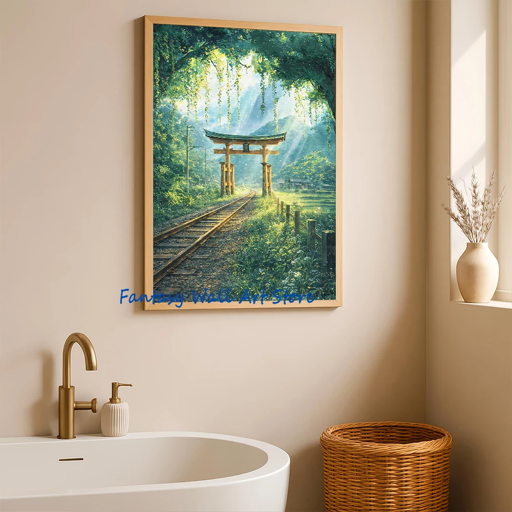 Japanese Street Landscape Anime Style Illustration Poster Canvas Prints Night Mountain Hut Wall Art Decor Living Room Home Decor