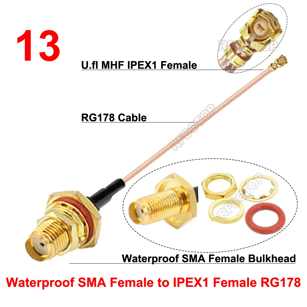 2PCS Waterproof SMA Female to u.FL///IPEX-1 Female Conector RG178 RF Jumper Pigtail for WiFi Antenna IPEX1-K to SMA-K