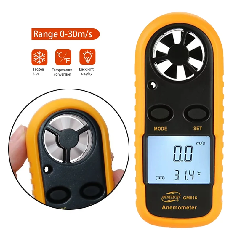 

BENETECH GM816 Digital Anemometer Wind Speed Mini Air Velocity Airflow Temperature with LCD Backlight Wind Speed Meter Backlight