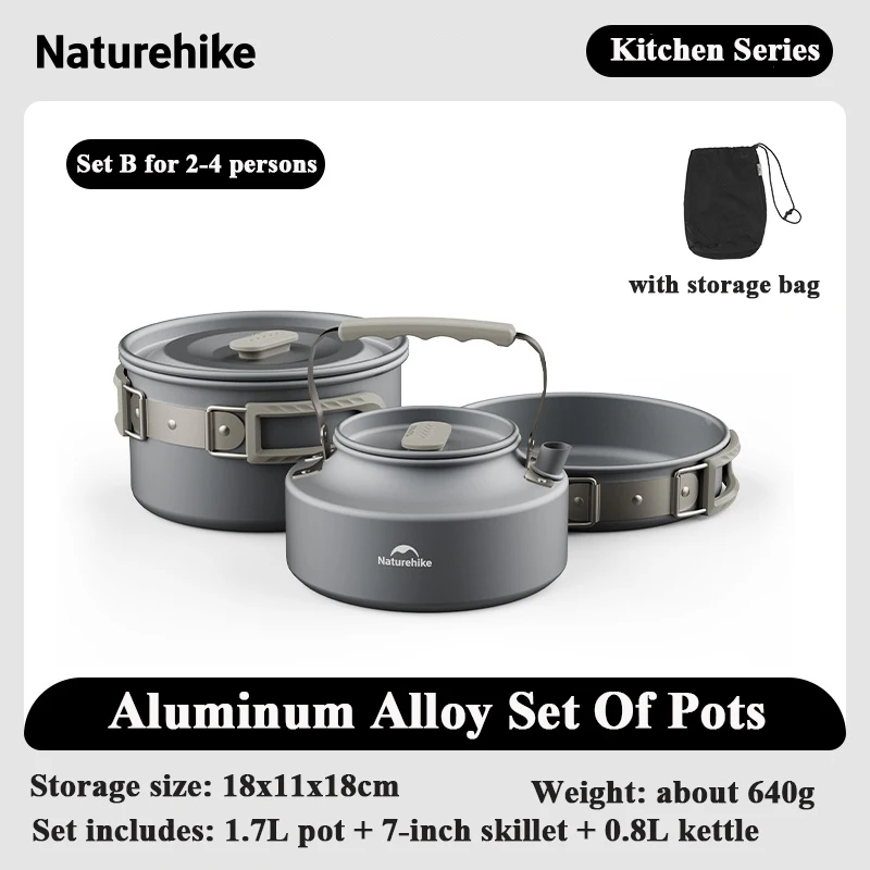 Naturehike-Juego de ollas para acampar para 4-7 personas, utensilios de cocina de aleación de aluminio, vajilla portátil para pícnic al aire libre, Kit de utensilios de cocina para acampar