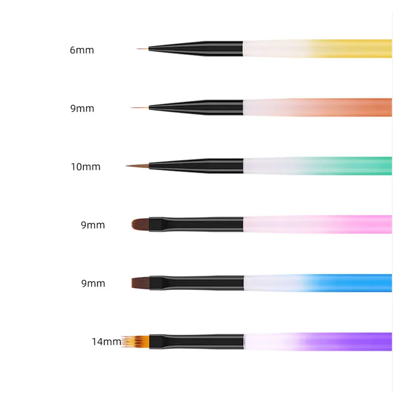 1/6PCS Nagel Pinsel 6Styie Nagel Liner Pinsel Nagel Malerei Stift Acryl UV Gel Pinsel Kristall Ombre maniküre Spachtel Poly Werkzeug