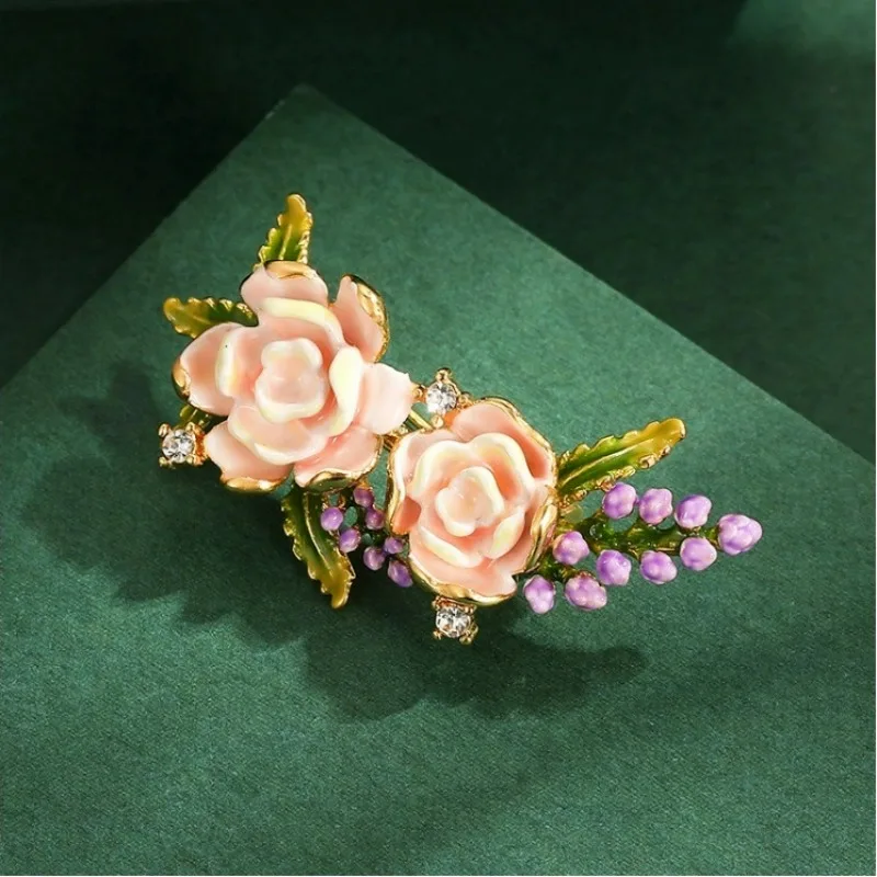 New Enamel Glaze Niche Design Exquisite Rose Flower Lavender Brooch Fashion Forest Exquisite Clothes Accessories Trend Jewelry