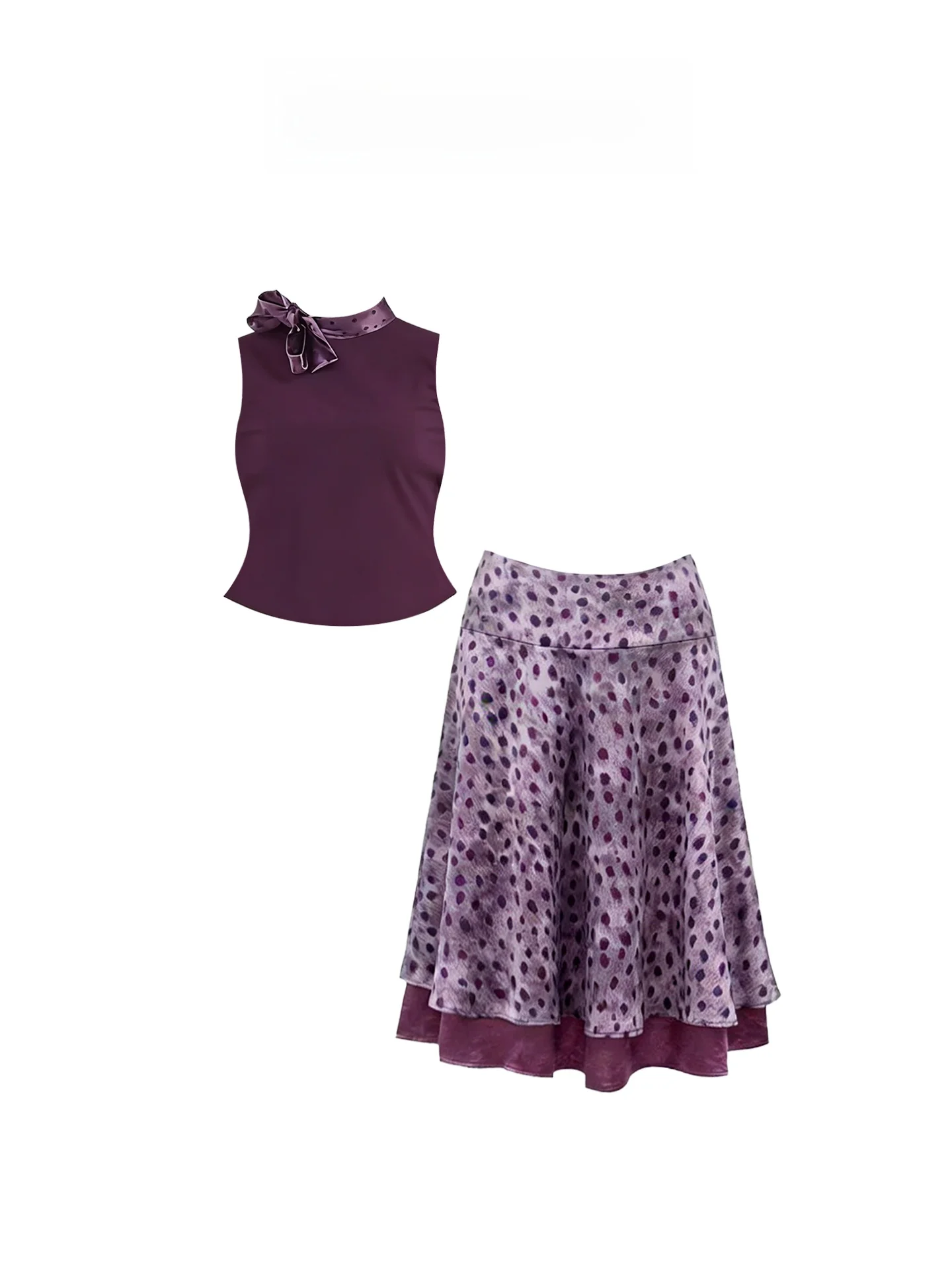 

Комплект HEZA: вязаный топ больших размеров и юбка миди, женский летний костюм в стиле ретро с шелковым принтом в горошек, корейский модный ансамбль